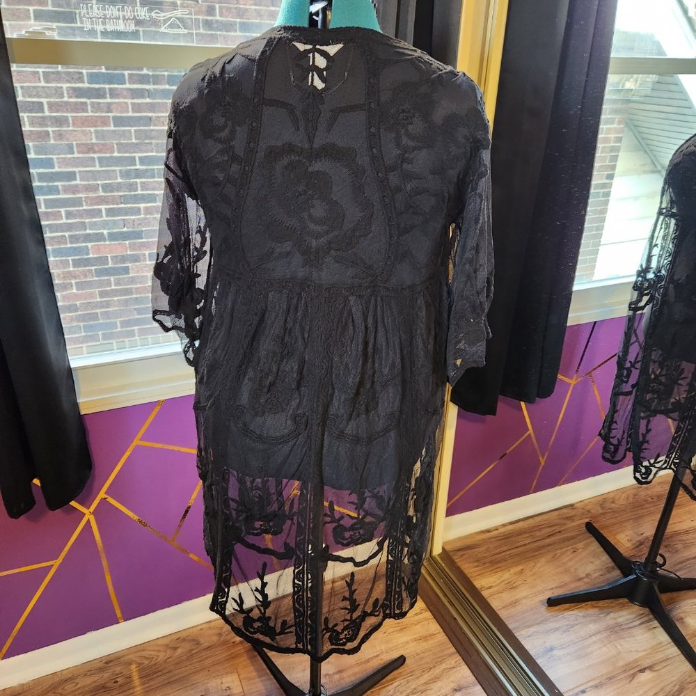 LC Lauren Conrad OS Black Sheer Lace Duster - Picture 5 of 7